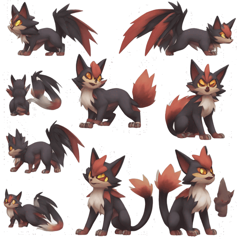 Noivern-Litten-Zorua-Lycanroc-Torracat-Fakemon-hybrid full body emoji