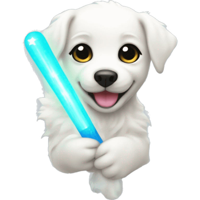 white puppy holding an nct dream lightstick emoji