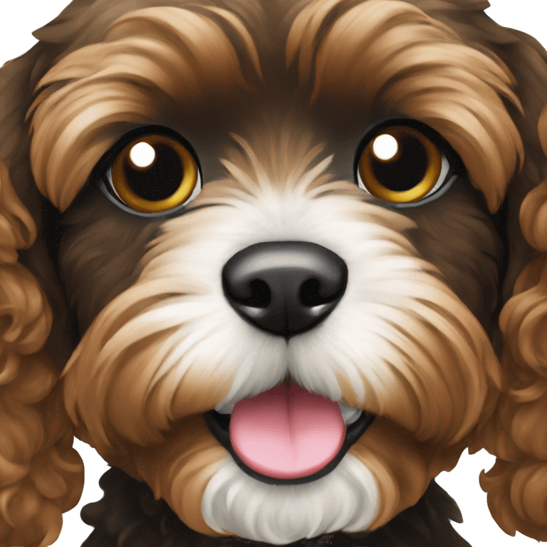 Black cavapoo with a white chin emoji