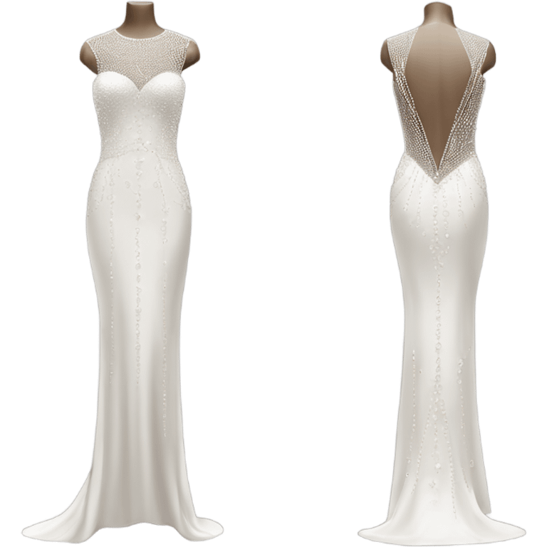 Hyper Realistic ornate 
Minimalistic diamonds and peals sheath Wedding dress displays emoji