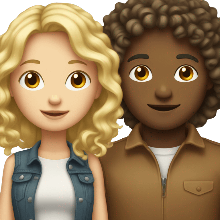 blonde girl and brunette boy with curly hair  emoji