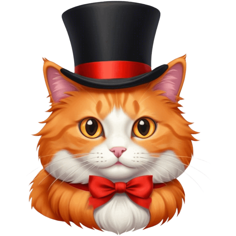 fluffy elegant orange cat with top hat black with red ribbon  emoji