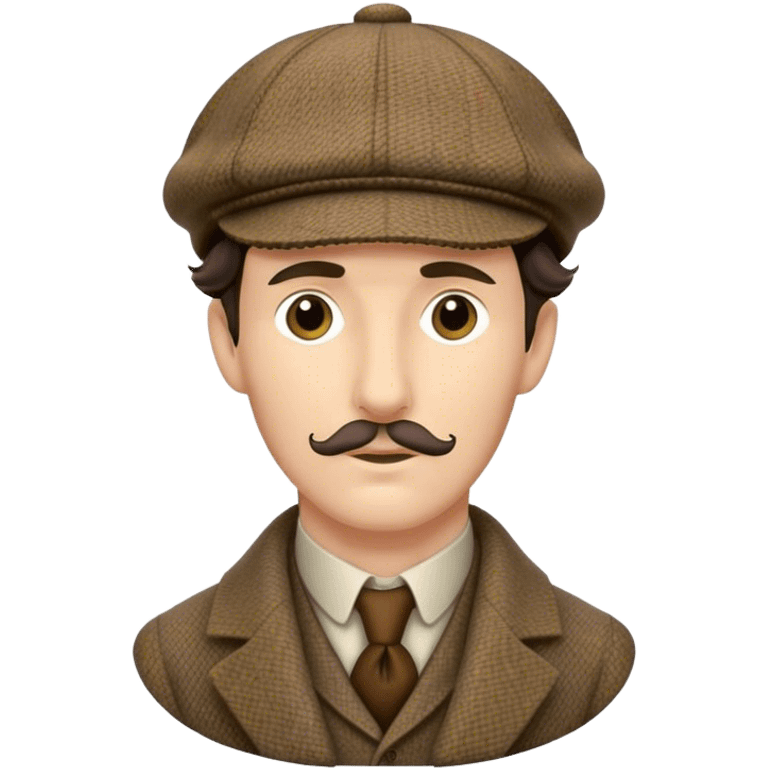 sherlock holmes, wearing a deerstalker hat with the fabric is often tweed, which features a subtle checkered or herringbone pattern with darker and lighter threads woven together, creating texture and depth.  emoji