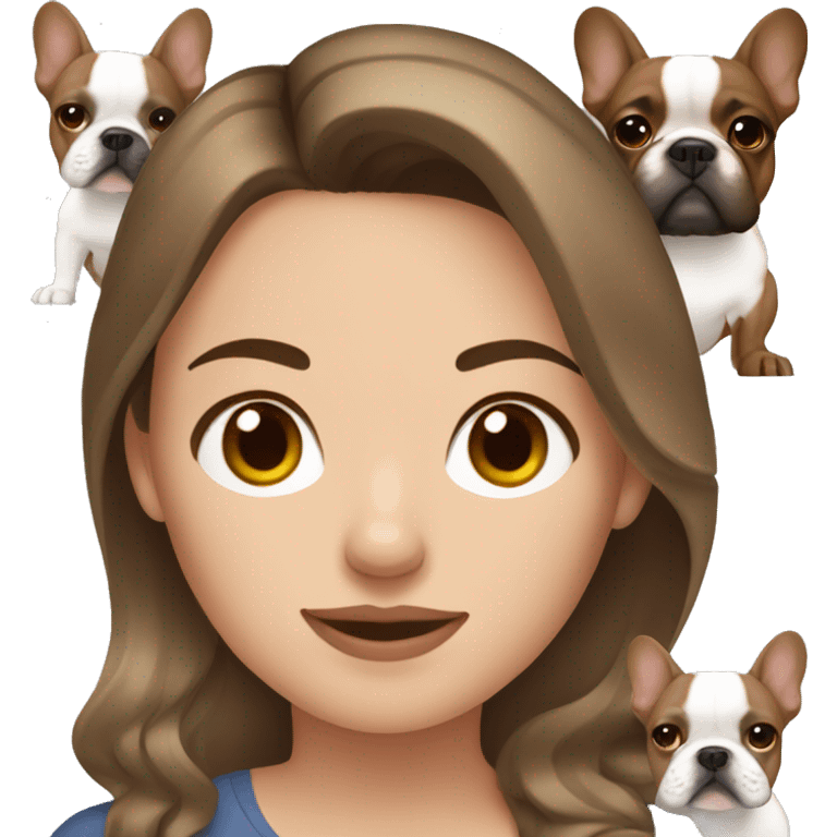 Brown haired white woman with a brown French bulldog  emoji