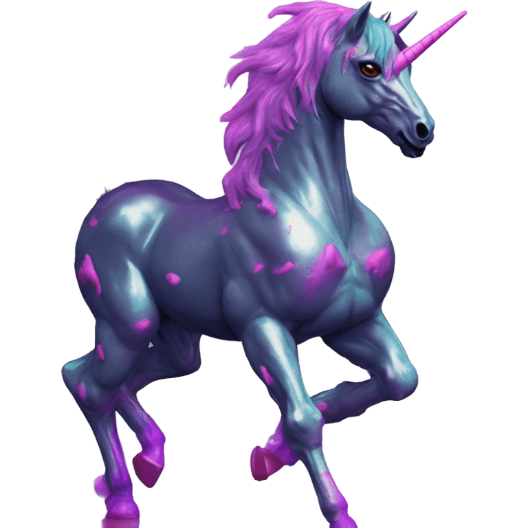 .Zombie_ Vaporwave black holographic oilslick zombie unicorn yellow caution tape graffiti Pegasus emoji