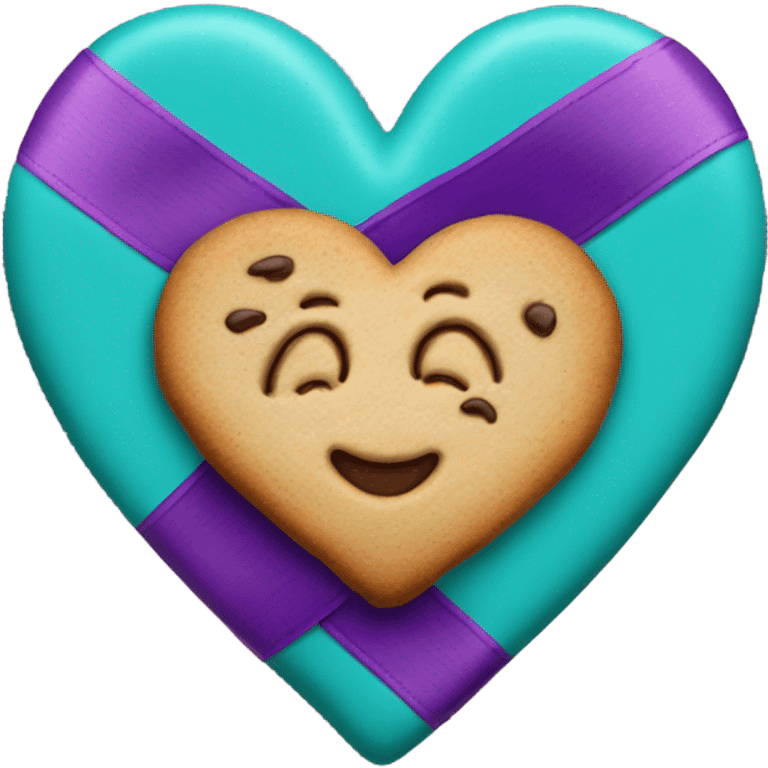 Cookie heart with teal purple awareness ribbon emoji