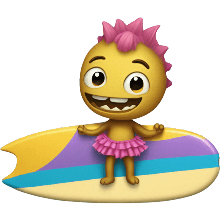 dinasour in a tutu on a surfboard emoji