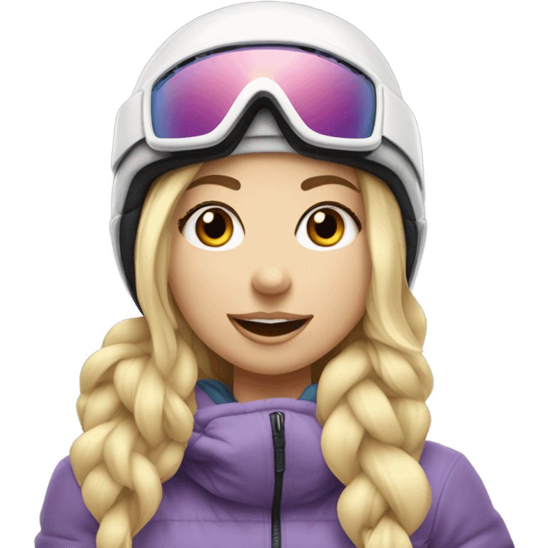 Pretty blonde girl snowboarding white skin, on snowboard  emoji