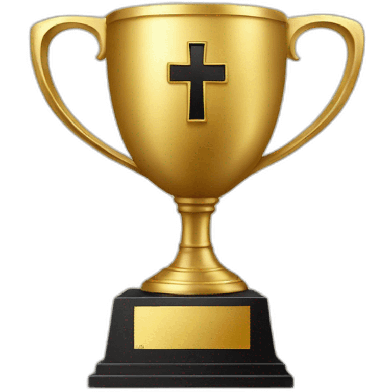 royal big empty Christian trophy for the winner with a cross on royal background emoji