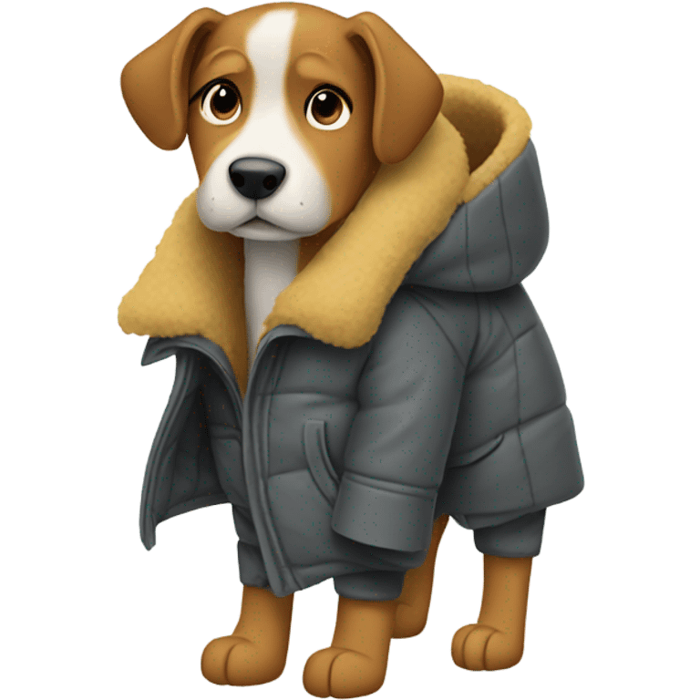 Dog wearing a coat and boots emoji