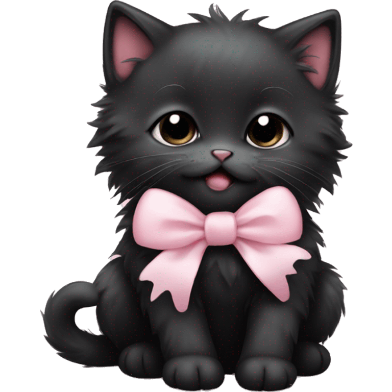 cute fluffy black kitten crying with pale pink bow emoji