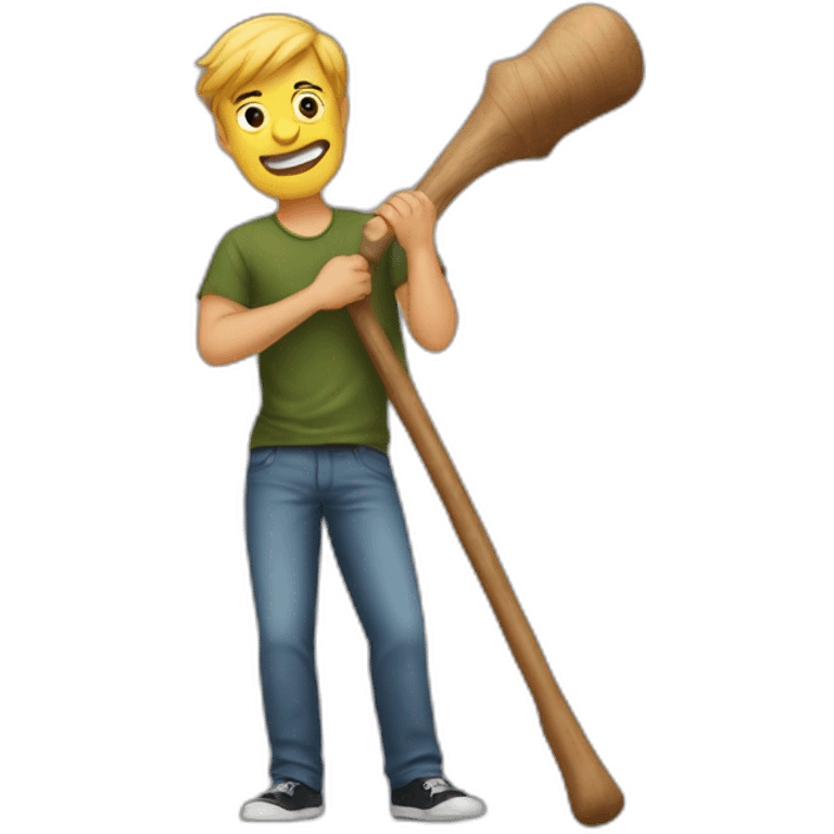 A man holding the big stick of his friend emoji