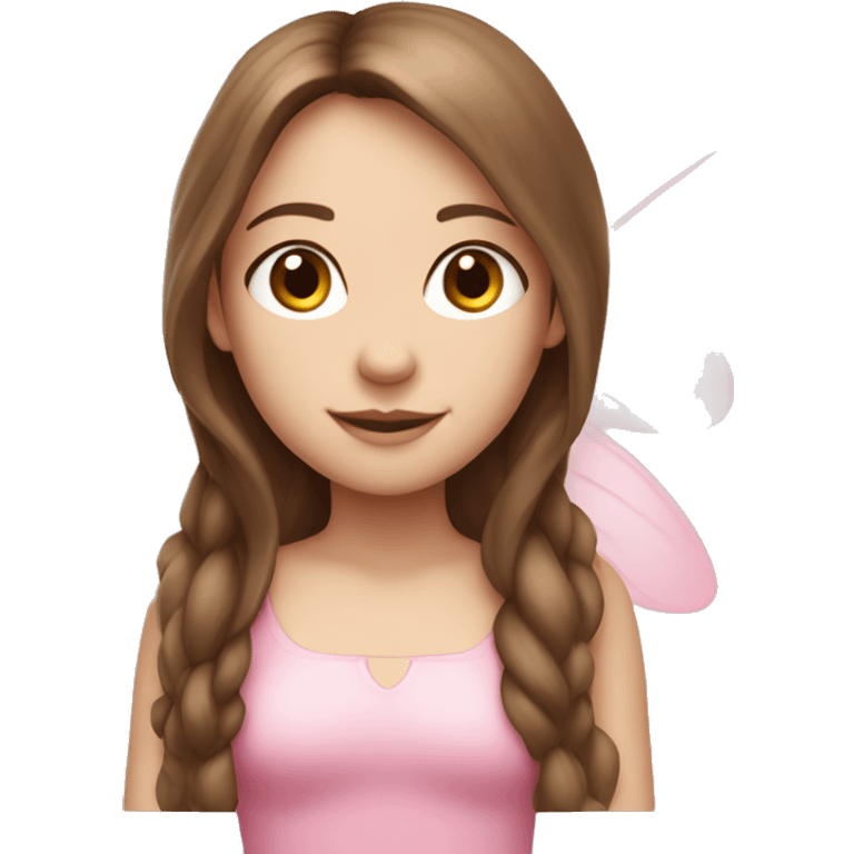  fairy with brown hair, pink wings, pale skin tone long hair, pink outfit emoji