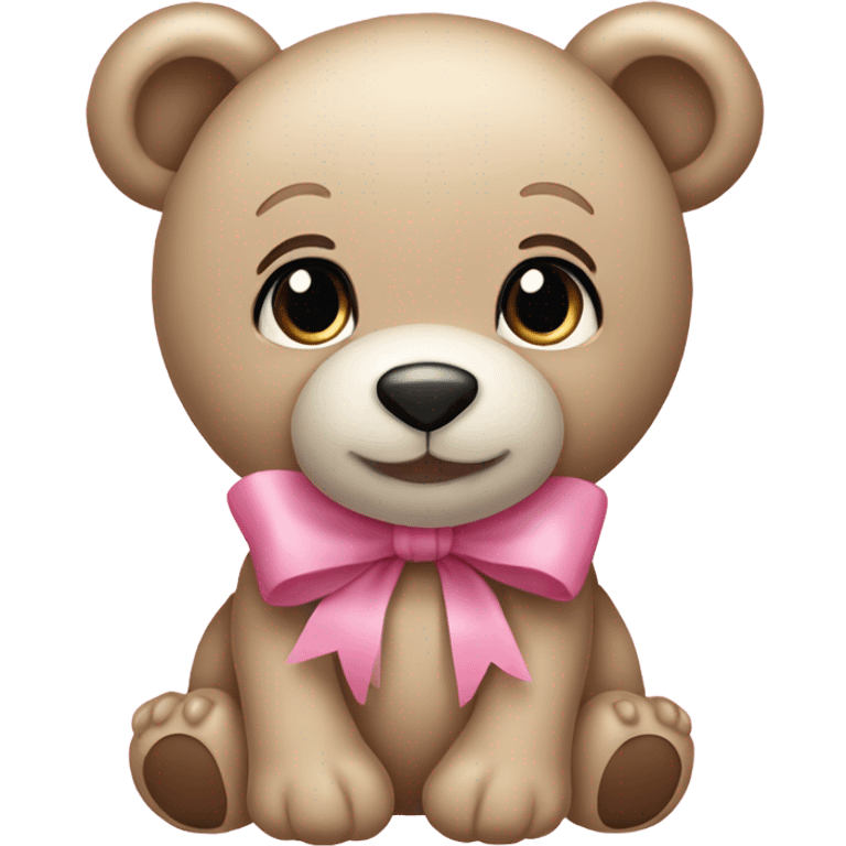 Light Beige female teddy bear with innocent eyes wearing a pink bow on its right ear emoji