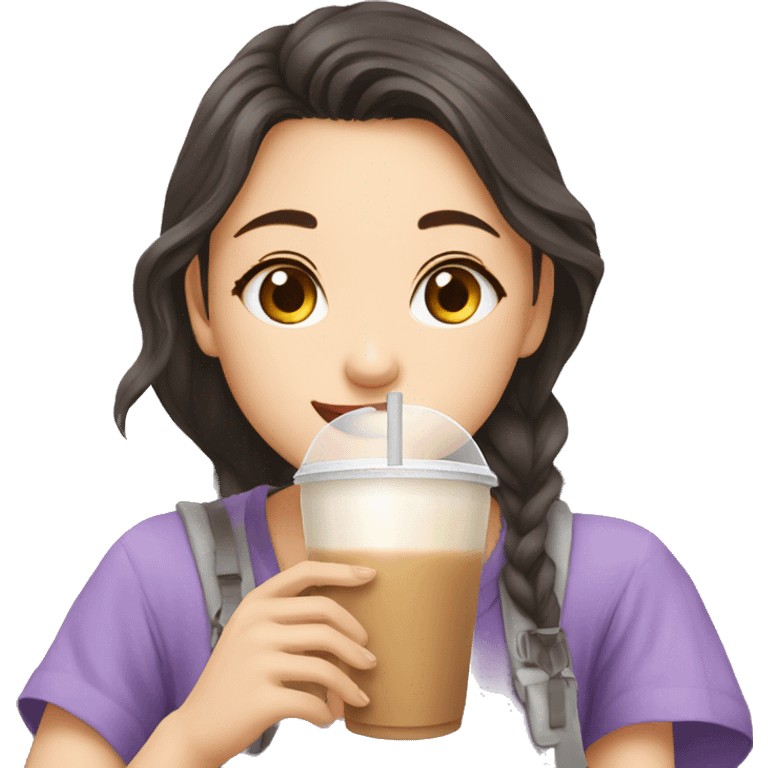 the girl is drinking the milk tea emoji