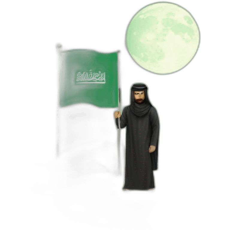 Arab person place the Saudi flag on the moon emoji