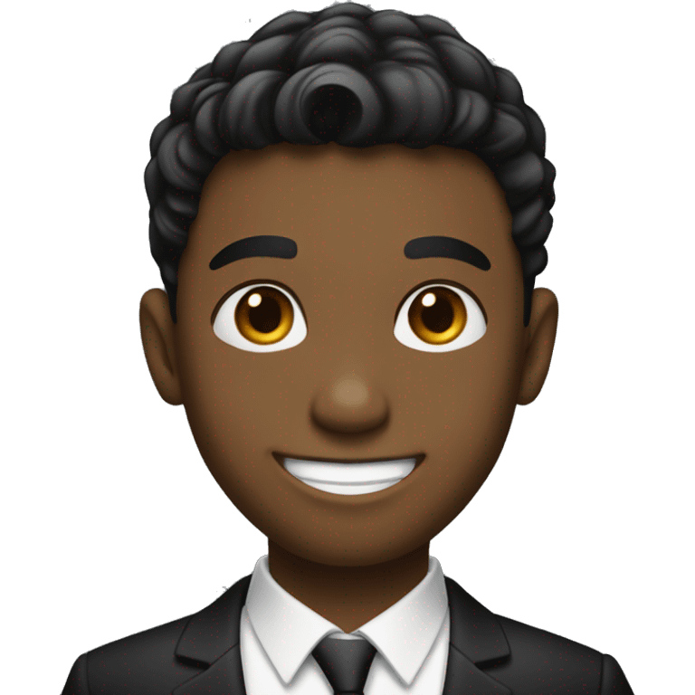 smiling boy wearing black suit with tapper fade haircut pointing finter to right side emoji