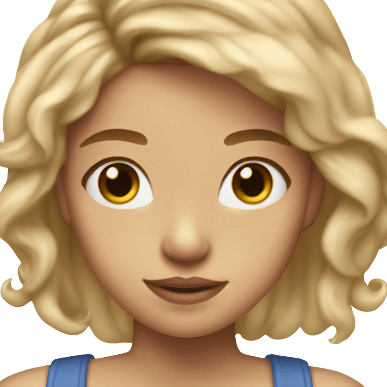 teenage girl wearing a blue square neck top. she has light tan skin, dirty blonde hair whit highlights, and two ear piercings. One’s a stud and one’s a big hoop emoji