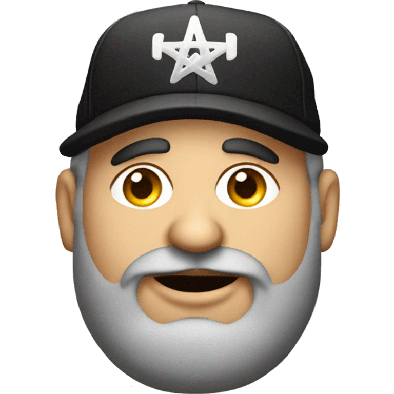 Fat Jewish man wearing black trucker hat that says Founder  emoji