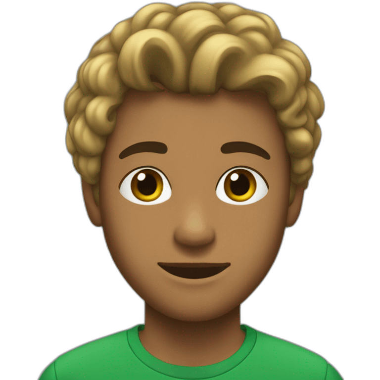 Chico adolescente, pelo negro, ojos verdes emoji