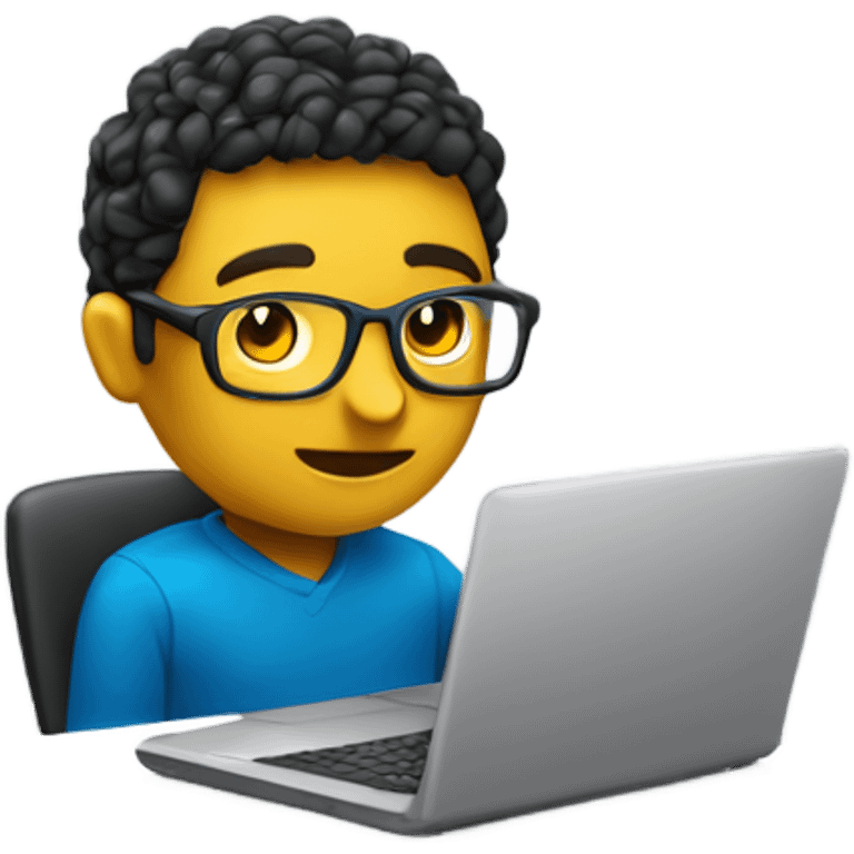 IT specialist with a laptop debugging code emoji