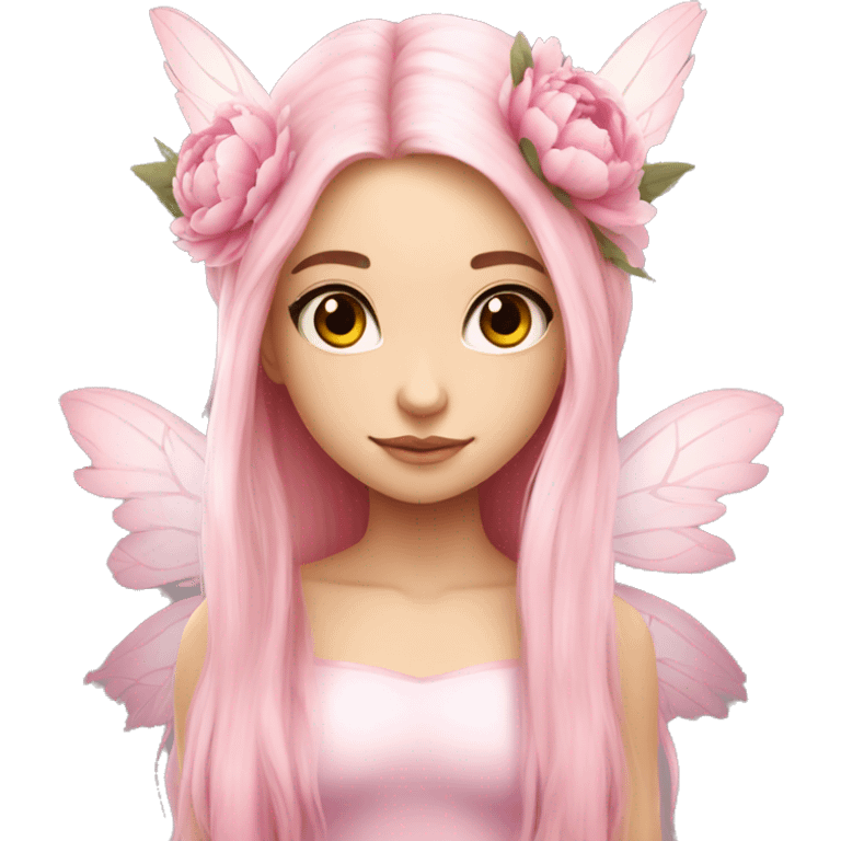 Beautiful, peony, fairy, light pink, long hair, big wings, fair skin emoji