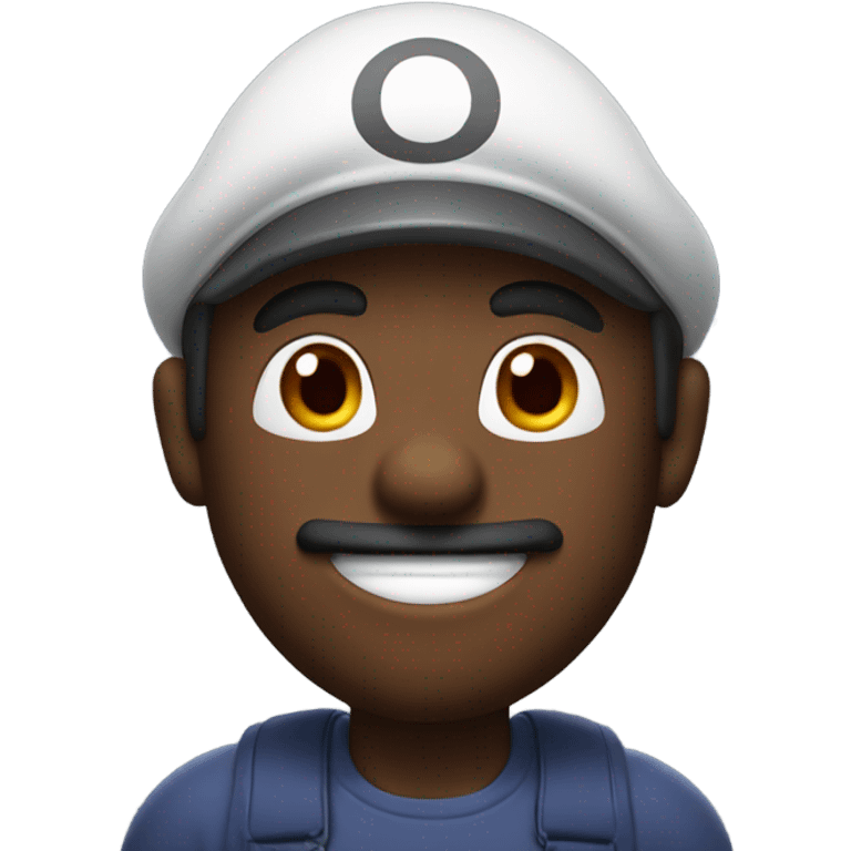 Black man wearing giant Mario costume head emoji