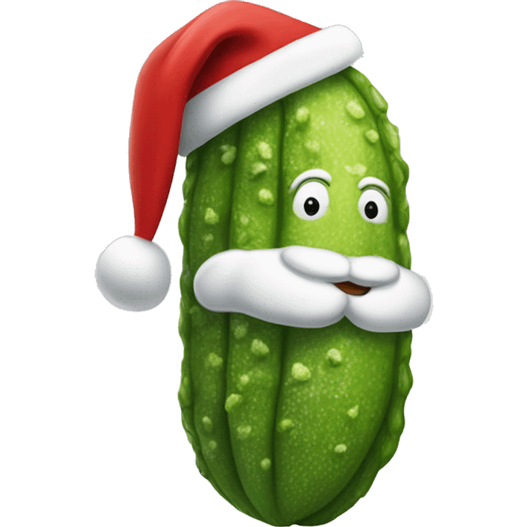 A big Christmas dill pickle wearing Santa hat emoji