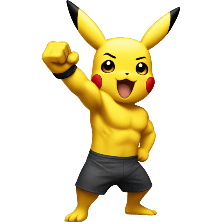 Pikachu cheering a white bold bodybuilder in training  emoji