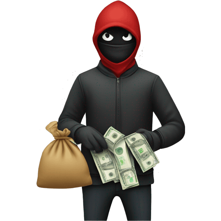 Thief stealing a bag of money that has the word Toptier embroidered on it emoji