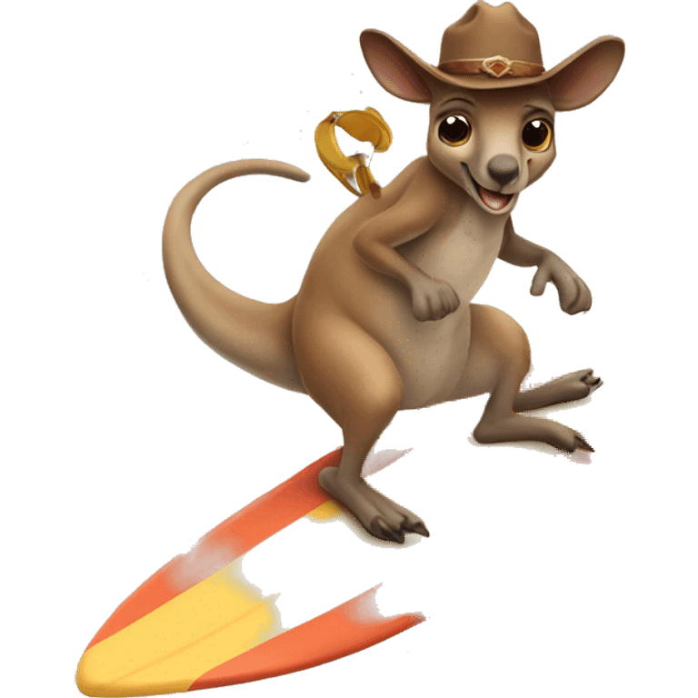 Kangaroo surfing with cowboy emoji