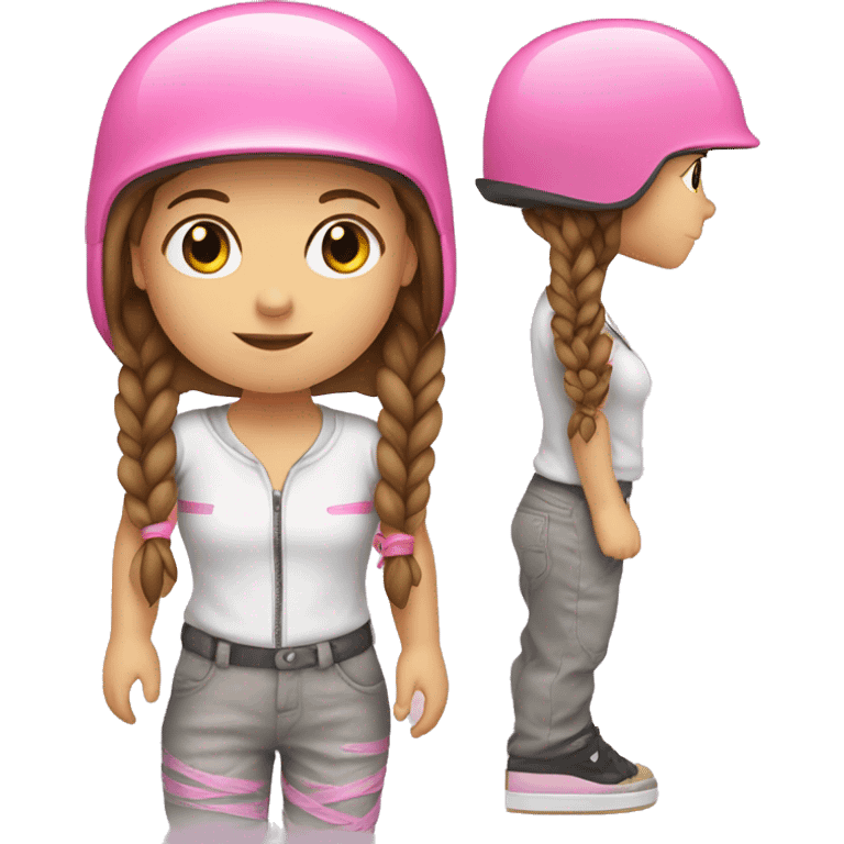 little white girl, brown hair with braids, with pink helmet skateboarding emoji