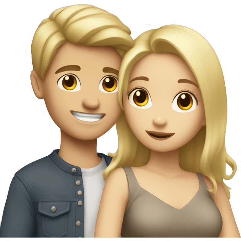 blonde girl with brunette boy hugging emoji