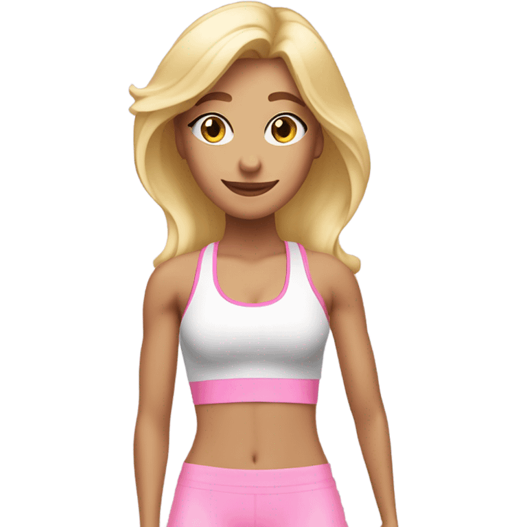 Blonde white fitness girl in light pink clothes with fitness mat emoji