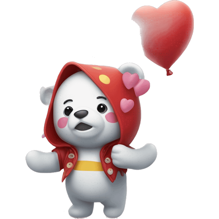 Clowd raining hearts with a cute bear standing under it emoji