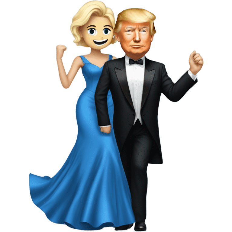 elon musk in tuxedo dancing with donald trump in blue ball gown emoji