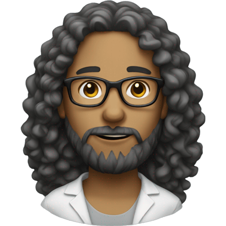 Person with long curly hair and beard wearing glasses emoji