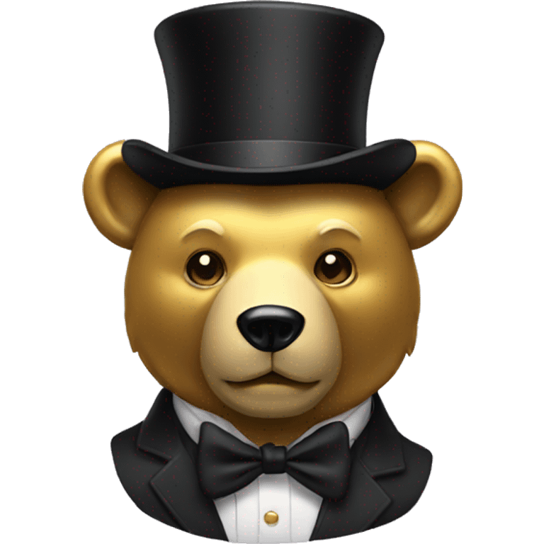 Gold bear head wearing a top hat  emoji