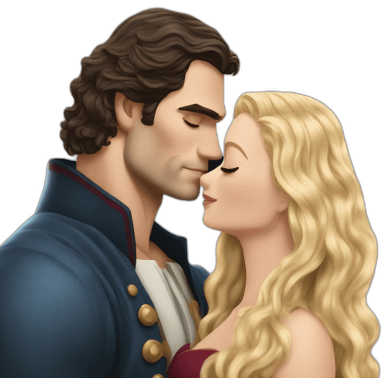 Henry Cavill kissing blond woman with very very long wavy hair emoji