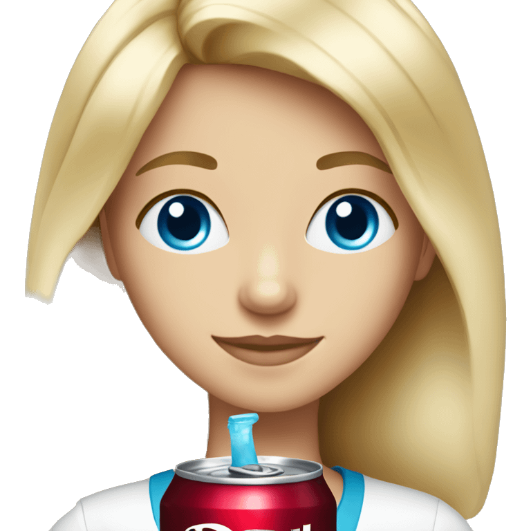 A blond girl with blue eyes and a Dr Pepper emoji