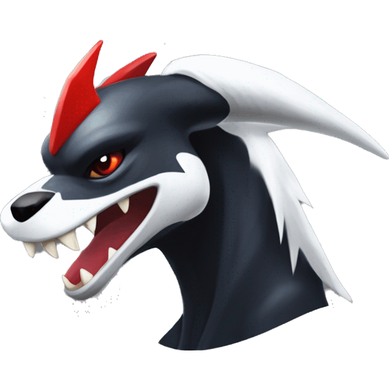 Black Cool Edgy Nargacuga-Houndoom-Garchomp-Absol Fakémon  with White and Red Edgy markings emoji