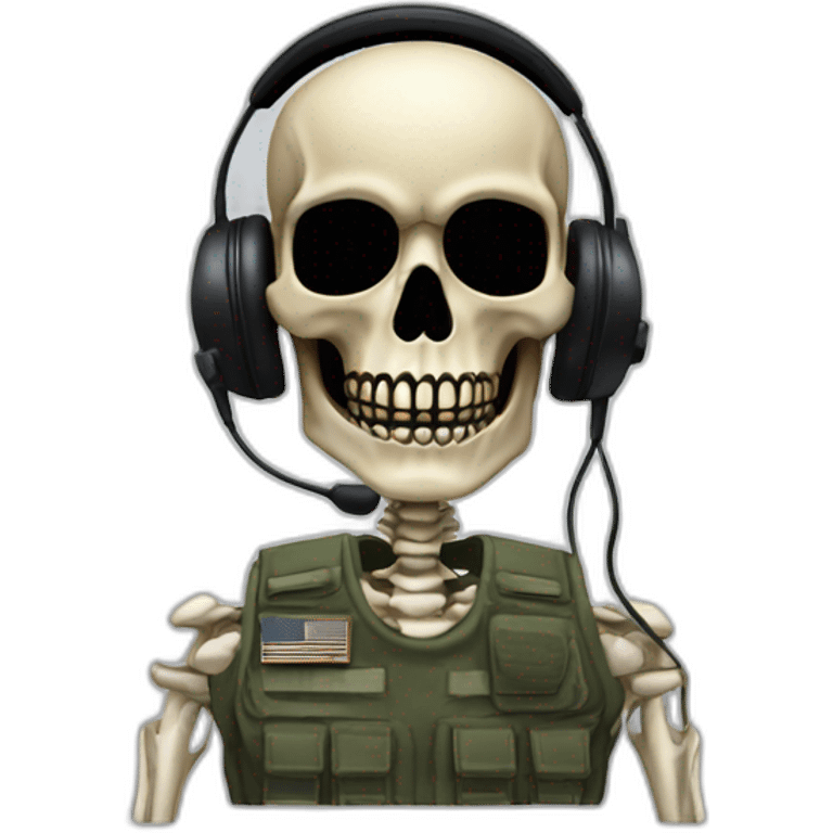 Military Skeleton mask with a long black mask underneath it and headset with a microphone emoji