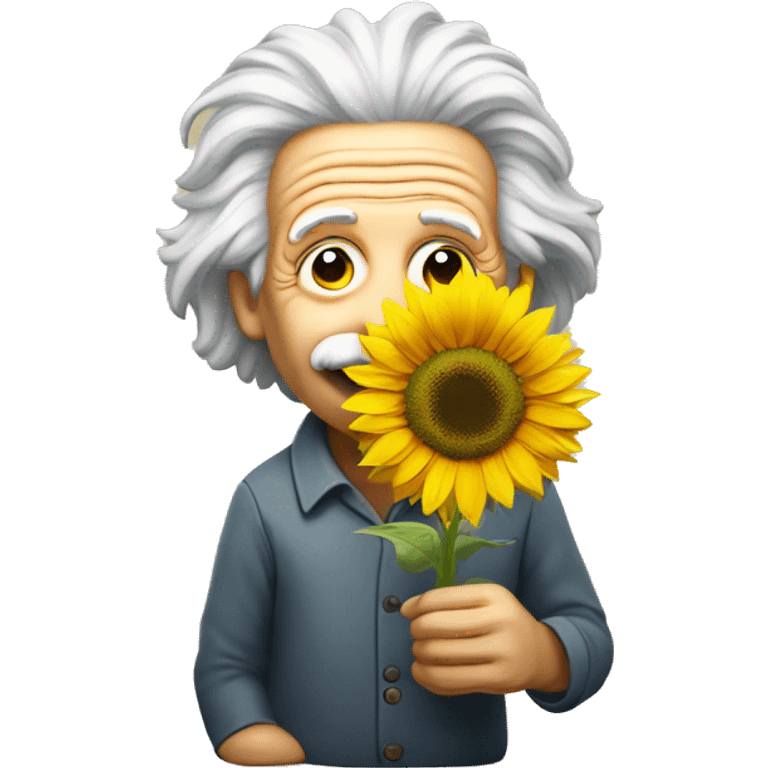 Albert Einstein holds a sunflower in his hands emoji