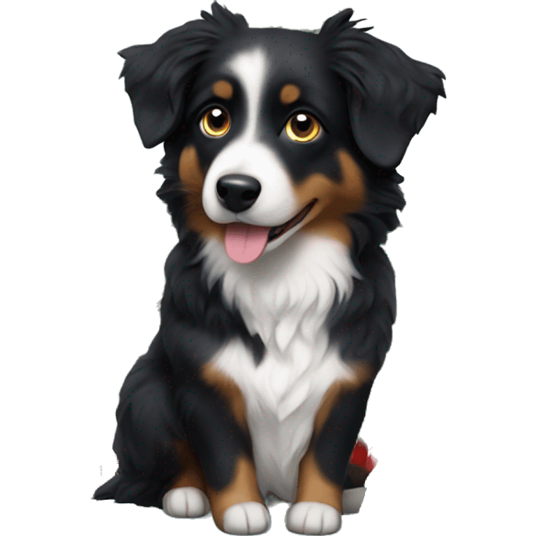 Small black australian shepherd dog Christmas tree emoji