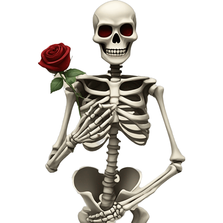 Skeleton holding a dark red rose  emoji