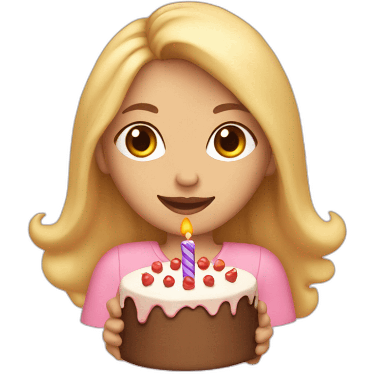 A Woman with Long blond Hair is pregnant and has a Birthday cake in her hand emoji