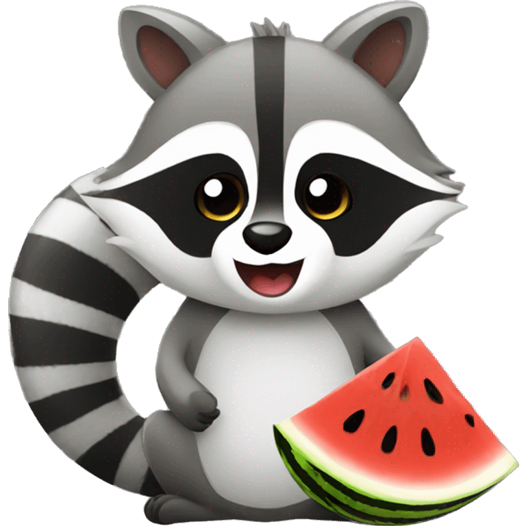 a raccoon eats a watermelon emoji