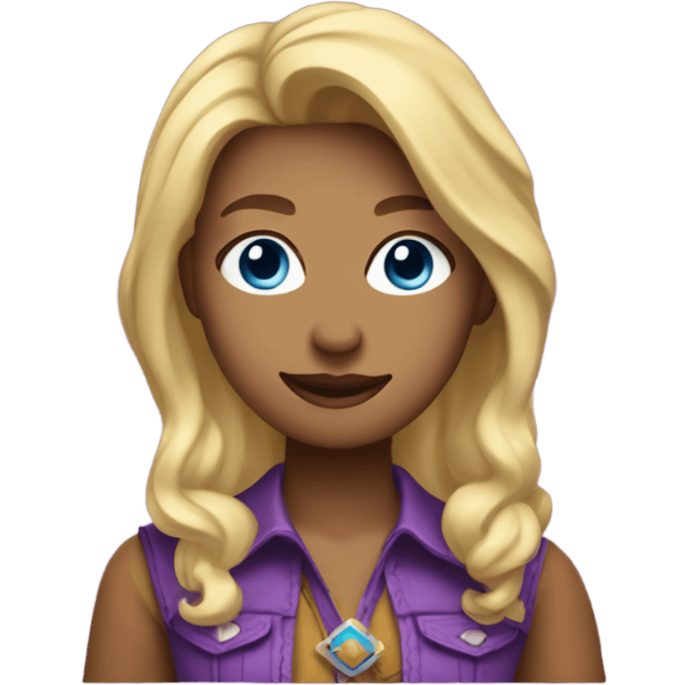 Cowgirl with purple had, blue eyes, and chin length blonde hair emoji