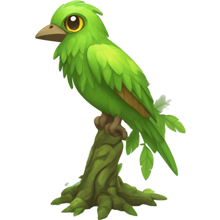 Colorful earthly muddy fresh Cool Cute Fantasy legendary swampy tree-jungle-bird plant-grass-type-Dendro-avian Fakemon full body emoji