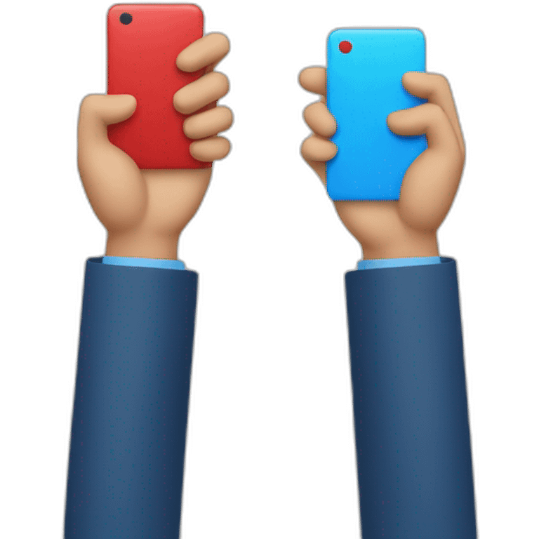 Two hands at the same height open, in one there is a blue tablet and in the other a red one. emoji